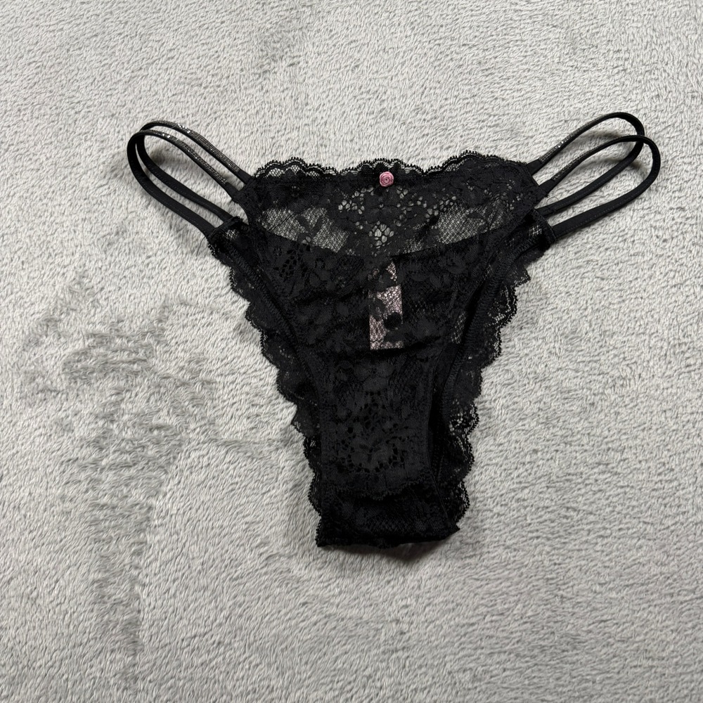 Victoria Secret Dream Angels Brazilian Panty Women Medium Black Lace Rhinestone